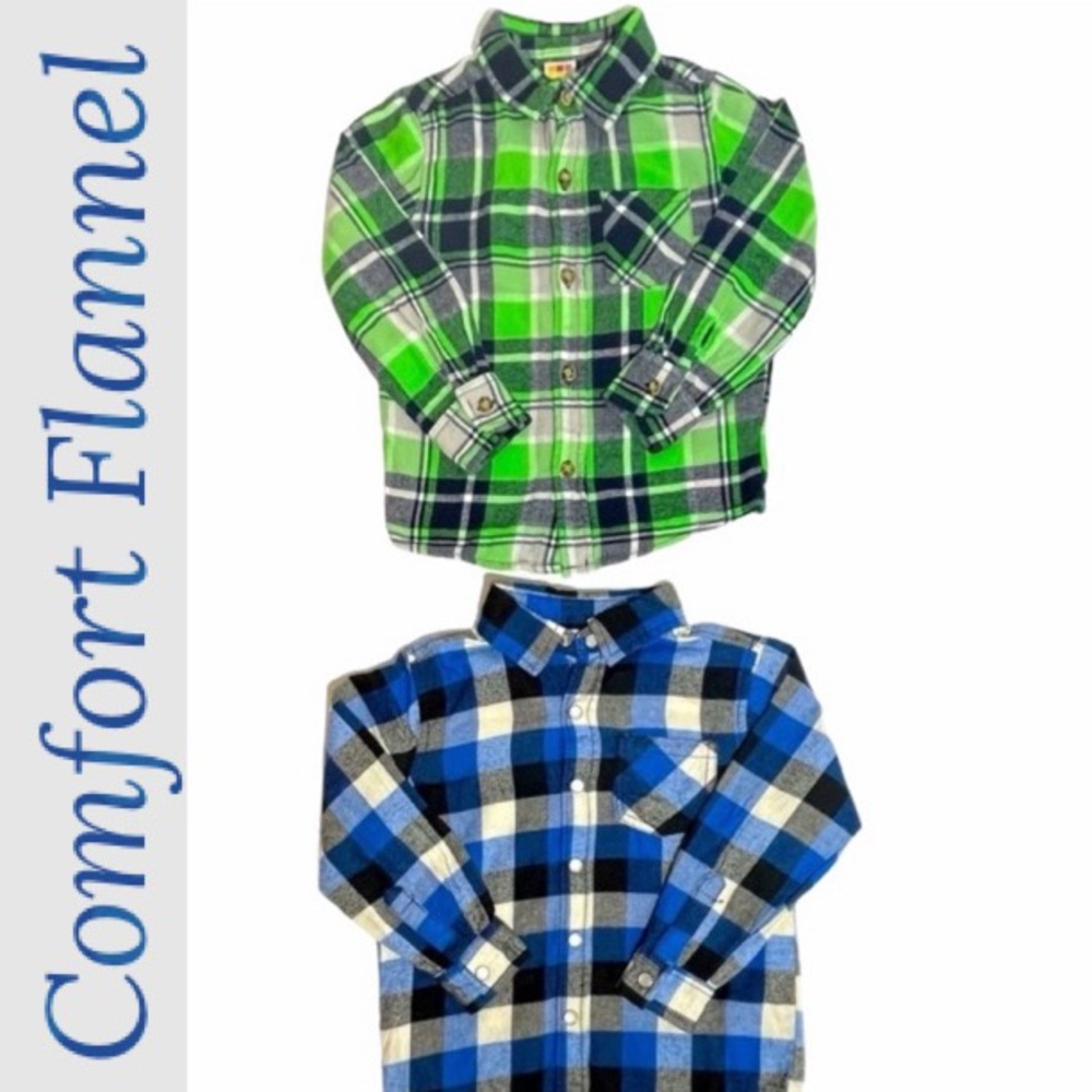 Flannel Shirt Bundle set of 2 Flannel Shirts Gray Blue Green White Black Size 4T